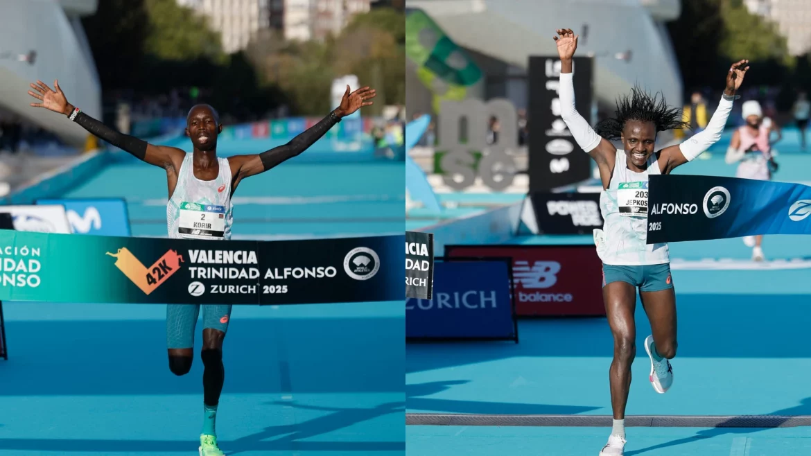 Los kenianos John Korir y Joyciline Jepkosgei ganan el maratón de Valencia